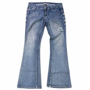 Y2K Vanity Jeans Womens Kennedy Low Rise Flare Wide Leg Distressed Dark Denim